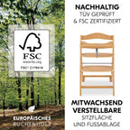 hauck Hochstuhl Beta+ Newborn Set Eco Bouncer - mitwachsender Holz Babyhochstuhl ab Geburt, inkl. Neugeborenenaufsatz, Sitzpolster und Essbrett - Dark Grey