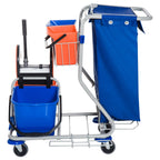 HOMCOM Reinigungswagen Putzwagen 4 Eimer Mopp-Presse Abfallsack