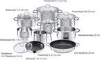 Silit Toskana Topfset induktionsgeeignet 10-teilig, Kochtopf Set mit Glasdeckel, Induktionskochtöpfe, Milchtopf, Dämpfer, Pfanne, Edelstahl teilmattiert, Induktions Töpfe Set unbeschichtet