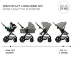 Kinderkraft MOOV2 AIR Kinderwagen 3 in 1 Kinderwagenset bis 26 kg mit Kindersitz I-SIZE 40-75 cm, Buggy Funktion, Liegeposition verstellbar, Große ausziehbare Verdeck, Aufblasbare Räder, Schwarz