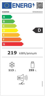 Hisense RB327N4AD2 Kühl-Gefrierkombination/ NoFrostPlus/ Multiflow 360°/ HolidayMode/ FreshZone/ 182,4 cm/ Kühlteil 171 l/ Gefrierteil 85 l/ 41 dB/ 287 kWh/ Jahr/ Edelstahl-Look