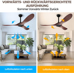 Biukis 152 cm Deckenventilator mit Fernbedienung, 6 Geschwindigkeitsstufen, reversibler DC-Motor für ganzjährige Nutzung, geeignet für Außenbereich, Garten, Wohnzimmer, Schlafzimmer – Walnuss