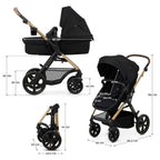 Kinderkraft MOOV2 AIR Kinderwagen 3 in 1 Kinderwagenset bis 26 kg mit Kindersitz I-SIZE 40-75 cm, Buggy Funktion, Liegeposition verstellbar, Große ausziehbare Verdeck, Aufblasbare Räder, Schwarz