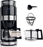 Barista Filterkaffeemaschine mit verstellbarem Mahlwerk & Thermokanne | Warmhaltefunktion, 24h Timer & Permanentfilter | Für 10 Tassen Kaffee | Kaffeemaschine für Bohnen & Pulver [Edelstahl]