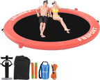 Aufblasbares Dock, schwimmende Plattform, 2,44 m aufblasbares Wasserhängematten-Schwimmdeck für See mit Getränkehalter, runder Schwimmring, Schwimmfloß, Liegeinsel, Plattformpolster