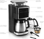 BEEM FRESH-AROMA-PERFECT III Filterkaffeemaschine mit Mahlwerk - Duo | Mit Thermos- & Glaskanne | Aroma-Plus-Funktion | 24-H-Timer | 1000 W | für bis zu je 10 Tassen [Edelstahl]