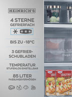 Heinrich´s Gefrierschrank 61Liter -18°C Freezer, 3x Gefrierschublade, 7 Stufen Temperaturregler, Airflow, wechselbarer Türanschlag weiß