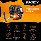 FUXTEC Benzin Motorsense FX-4MS131, Rasentrimmer mit 4-Takt-Motor, 320 mm Schnittkreis, ergonomischer Zweihandgriff, Notstop-Schalter, leichtgewichtig, inkl. Profi-Tragegurt/Messer/Faden