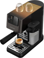 GRUNDIG KSM 5330 Siebträgermaschine mit integriertem Milchbehälter, 1628 W Leistung, 15 bar Pumpendruck, Zweifachdüse, farbiges Touch-Display, BrewSense, CreamyPro, Dark Inox/Schwarz