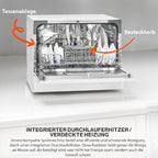 Bomann Mini Geschirrspüler mit Wasseranschluss | inkl. Schlauch | Tisch Geschirrspüler leise | Mini Spülmaschine für kleine Küchen/Camping | Spülmaschine klein m. Überlaufsicherung | TSG 7405 schwarz