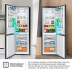 Hisense RB327N4AD2 Kühl-Gefrierkombination/ NoFrostPlus/ Multiflow 360°/ HolidayMode/ FreshZone/ 182,4 cm/ Kühlteil 171 l/ Gefrierteil 85 l/ 41 dB/ 287 kWh/ Jahr/ Edelstahl-Look