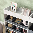 AIYAPLAY Kinderregal mit 11 Stoffboxen & Schrankfach, Weiß