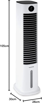 Klarstein Luftkühler mit Wasserkühlung, 5-in-1 Verdunstungskühler, Luftbefeuchter, Ventilator & Luftreiniger, Mobile Klimageräte Luftkühler mit App-Steuerung, 80W Air Cooler, 462m³/h Luftstrom, Weiß