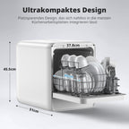 AIRMSEN Tischgeschirrspüler Mini Geschirrspüler mit wassertank klarspüler spülmaschine mit 9 Programme 37 * 50cm Ultra-Schmal & Tief, 1-24H Timer, 360° Doppelspray Schlauch-/Schlauchlos Weiß (Weiß)