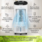 Klarstein Luftkühler mit Wasserkühlung, Leiser 4-in-1 Verdunstungskühler, Luftbefeuchter, Ventilator & Nachtmodus, Mobile Klimageräte Luftkühler 7L, 65W Air Cooler, 330m³/h Kühlender Luftstrom