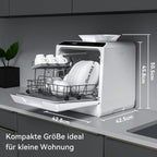 Hermitlux Mini Geschirrspüler, Spülmaschine für 4 Bestecksätze, 5 Liter Wassertank, 6 Programme Mini Tischgeschirrspüler, Perfekt für Wohnungen, Schlafsäle, Camping, Weiß