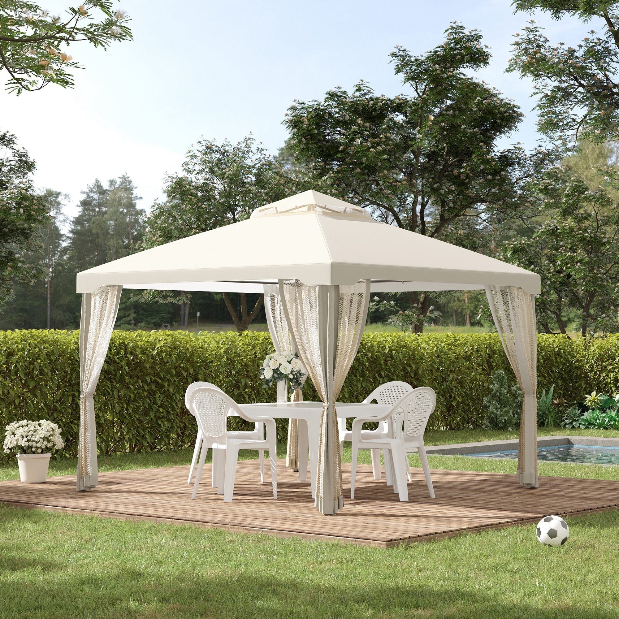 Outsunny Gartenpavillon Doppeldach Insektenschutz cremeweiß