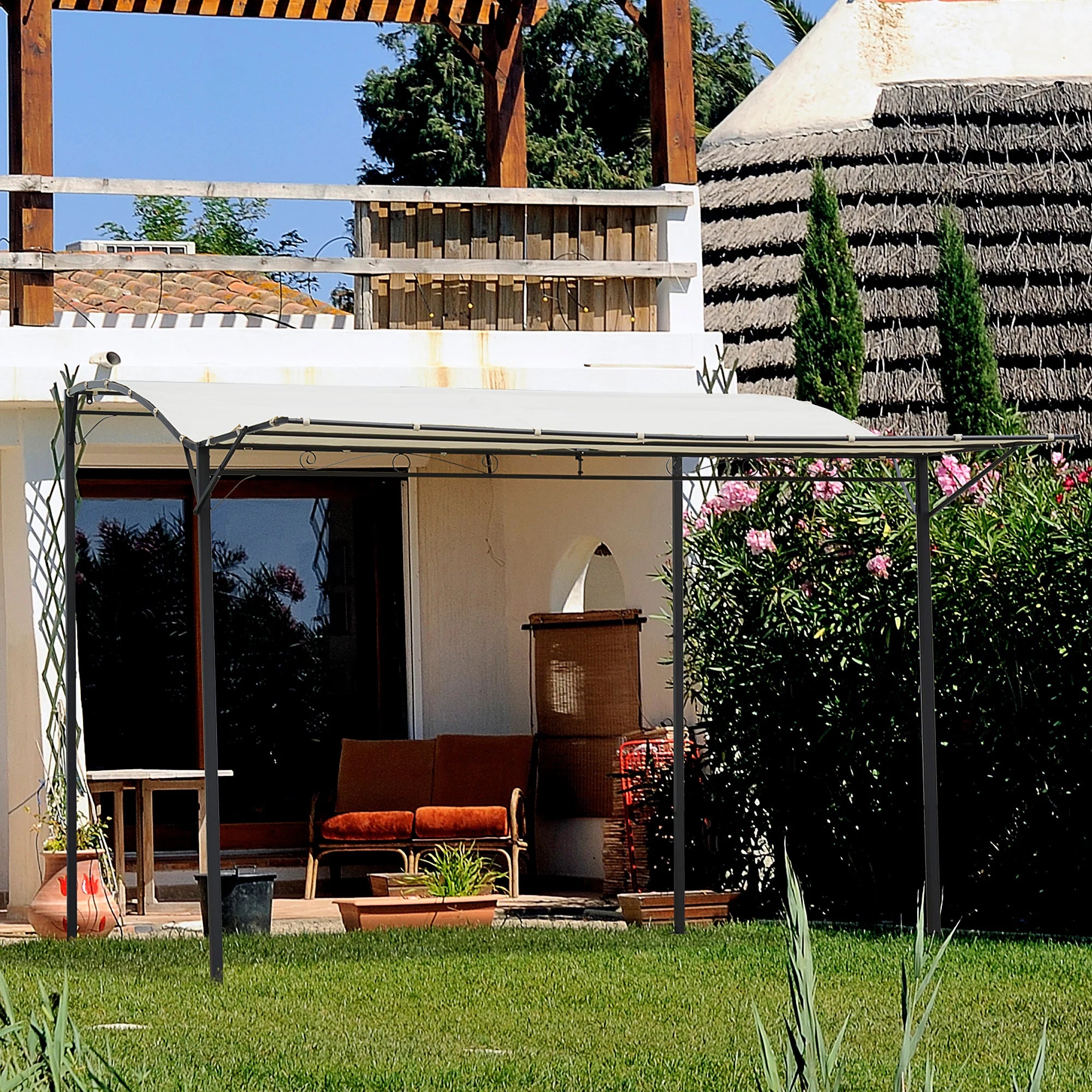 Outsunny Pergola Gartendach klappbares Seitendach Wandmontage