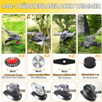 Akku Rasentrimmer mit Akku und Unkrautbürste 4 in 1 Freischneider mit Unkrautbürste 21V Bürstenloser Freischneider, Elektro Motorsense mit 2 Akku 4.0Ah und Ladegerät Teleskop, Verstellbarer, Orange