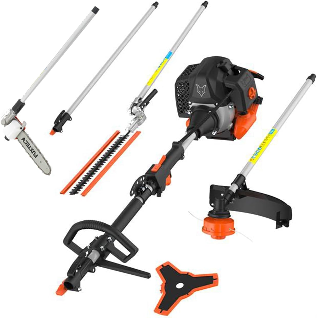 FUXTEC Benzin Motorsense FX-MT252ER 5in1 Multitool, 52 ccm, Tragegurt inkl. 1m Verlängerung 3 PS Kombigerät Heckenschere mit verstellbarem Hochentaster Kombisystem Freischneider 2-Takt