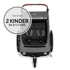 hauck Fahrradanhänger & Kinderwagen Dryk Duo Plus mit Federung, für 2 Kinder (6-48 Monate), inkl. Deichsel, Buggyrad, Fahne und LED Licht, Faltbar, Höhenverstellbar, XL Kofferaum (Dark Green)
