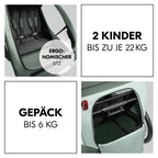 hauck Fahrradanhänger & Kinderwagen Dryk Duo Plus mit Federung, für 2 Kinder (6-48 Monate), inkl. Deichsel, Buggyrad, Fahne und LED Licht, Faltbar, Höhenverstellbar, XL Kofferaum (Dark Green)