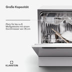 Klarstein ia 8 - Spülmaschine, Geschirrspüler, Freistehend, Teilintegriert, F, 55 cm breit, 8 Maßgedecke, 6 Programme, Aquastop, silber