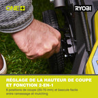 RYOBI 18 V ONE+ Akku-Rasenmäher RLM18X33B40 (Schnittbreite 33 cm, 5-fache Höhenverstellung 25-65 mm, zusammenklappbares Griffgestänge, inkl. Mulchkeil, 35l Grasfangsack, 4,0Ah Akku & Ladegerät)