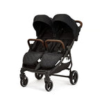 Ickle Bubba Venus Prime Doppelkinderwagen - geeignet von Geburt bis 15 kg (ca. 3 Jahre), leichter, faltbarer Zwillingskinderwagen mit Neugeborenenkokon, 2 Fußwärmern und Regenschutz (Schwarz)