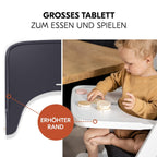 hauck Hochstuhl Beta+ Newborn Set Eco Bouncer - mitwachsender Holz Babyhochstuhl ab Geburt, inkl. Neugeborenenaufsatz, Sitzpolster und Essbrett - Dark Grey
