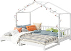 Bellabino Kinderbett Bia 140x200 cm, Hausbett Kinder inkl. Rausfallschutz und Rolllattenrost, Montessori Bodenbett weiß aus Massivholz Kiefer