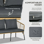 Outsunny Polyrattan Gartensofa-Set 4-tlg. Boho-Stil Glas-Couchtisch