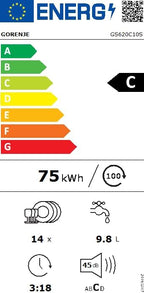 Gorenje GS 620 C10S Freistehender Geschirrspüler/ 60cm / 14 Maßgedecke / 3 Körbe / 5 Programme/Inverter PowerDrive Motor/SpeedWash/TotalDry/vollständiger Überlaufschutz/Grau Metallic