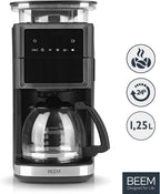BEEM FRESH-AROMA-PERFECT III Filterkaffeemaschine mit Mahlwerk - Duo | Mit Thermos- & Glaskanne | Aroma-Plus-Funktion | 24-H-Timer | 1000 W | für bis zu je 10 Tassen [Edelstahl]