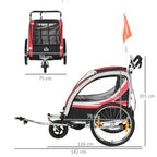 HOMCOM Kinderfahrradanhänger 2in1 Schiebewagen sichere Fahrt rot
