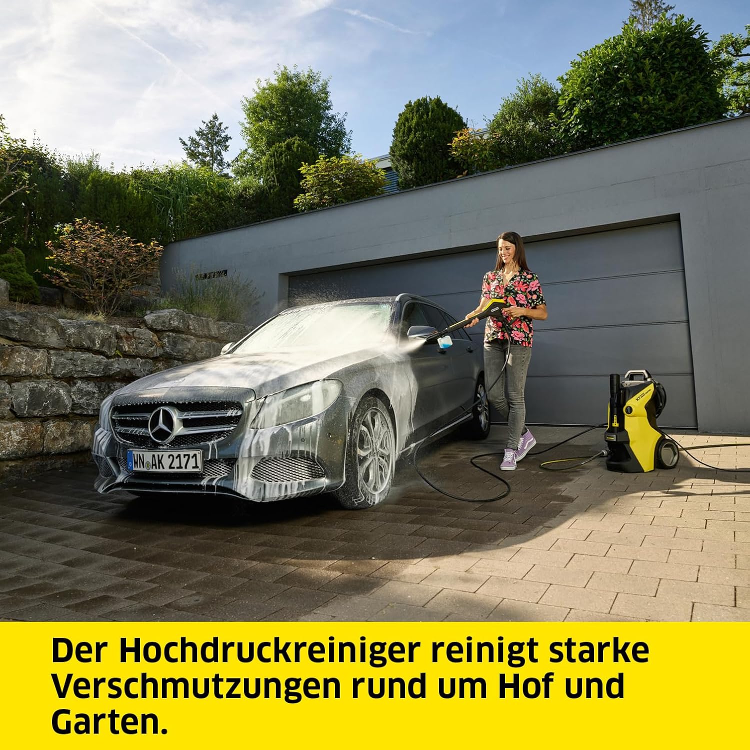 Kärcher Hochdruckreiniger K 7 Premium Power Home, Druck: 180 bar, Durchfluss: 600 l/h, Flächenleistung: 60 m²/h, Leistung: 3.000 W, Schlauchtrommel, mit Pistole, Dreckfräser, Strahlrohr
