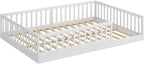CADANI Timi 2in1 Bodenbett 140x200 cm Montessori Kinderbett mit abnehmbaren Rausfallschutz inkl. Lattenrost, Kiefer Massivholz, weiß - 3 Aufbauvarianten, bis 200 kg belastbar, umbaubar