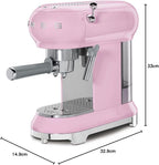 Smeg, ECF01WHEU Manual Espresso -Maschine, Cappuccino -System, Thermoblock, große Tassengehäuse und Doppelkaffeefunktion, 1 l Wassertank, kompakte Abmessungen, 1350W, Weiß