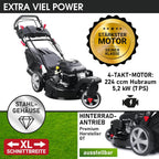 BRAST® Benzin Rasenmäher Trike mit Antrieb | 5,2kW(7PS) | 53cm Schnittbreite | viele Modelle | TÜV | 4 Takt OHV Motor | 30-80mm Schnitthöhe | 60L Fangkorb | Stahlgehäuse | Speed