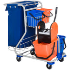 HOMCOM Reinigungswagen Putzwagen 4 Eimer Mopp-Presse Abfallsack