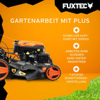 FUXTEC 4in1 Benzin Rasenmäher FX-RM5196eSPRO mit E-Start und regulierbarem Selbstantrieb, Gartenmäher inkl. Frontstoßstange, 51 cm Schnittbreite, kugelgelagerte Big Wheel Räder, 60L Grasfangkorb