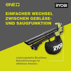 18 V ONE+ Brushless Akku-Laubsauger OBV18 (Luftmenge 6,0 m/min, Luftgeschwindigkeit 200 km/h, Geblsefunktion ohne Akku & Ladegert im Karton)