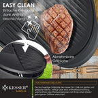 KESSER elektrischer Elektrogrill 2in1 Tischgrill - Standgrill mit Deckel und Standfuß | max. 2400 Watt | Faltbar | Thermostat | Antihaftbeschichtung | Grillplatte Abstelltische | 2 Räder |