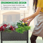 Outsunny Hochbeet Pflanzkübel rückenschonend mit Ablage Poly-Rattan