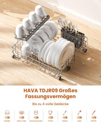 HAVA 2025 NEUE Tischgeschirrspüler mit Wasserenthärter und erhöhter Energieeffizienz, Spülmaschine mit 8 Programmen, Kindersicherung & verzögerter Start, keine Installation erforderlich