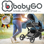 babyGO Kinderwagen 3 in 1 für Zwillinge - Geschwisterkinderwagen/Geschwisterwagen für Babys - Zwillingskinderwagen/Zwillingswagen für 2 Kinder mit viel Zubehör (Blau Melange-ohne Babyschale)
