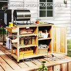 Outsunny Grillwagen Outdoor Kücheninsel mit Rollen Massivholz