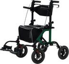 Geländegängiger 2-in-1-Rollator und Transportstuhl, zusammenklappbarer Rollstuhl mit luftlosen 10-Zoll-Rädern für Senioren, umkehrbare Rückenlehne und abnehmbare Fußstützen, blau