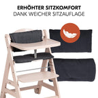 hauck Hochstuhl Beta+ Newborn Set Eco Bouncer - mitwachsender Holz Babyhochstuhl ab Geburt, inkl. Neugeborenenaufsatz, Sitzpolster und Essbrett - Dark Grey