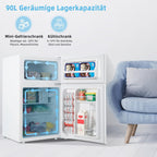 COSTWAY 90L Kühlschrank mit 27L Gefrierfach Kühl-Gefrier-Kombination Standkühlschrank Gefrierschrank mini Kühlschrank (weiß)
